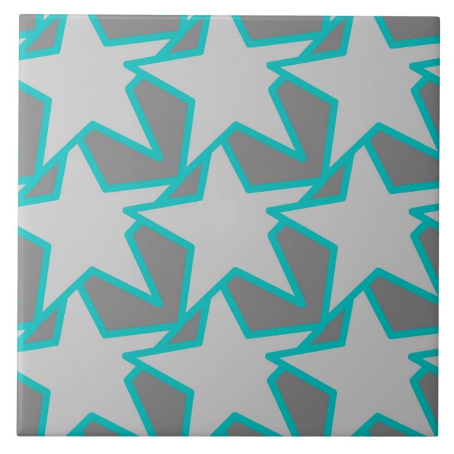 Modern Star Geometric, Gray and Turquoise Ceramic Tile (Front)