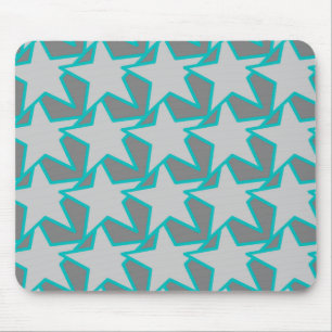 Modern Star Geometric, Gray and Turquoise Mouse Pad