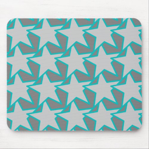 Modern Star Geometric Gray and Turquoise Mouse Pad