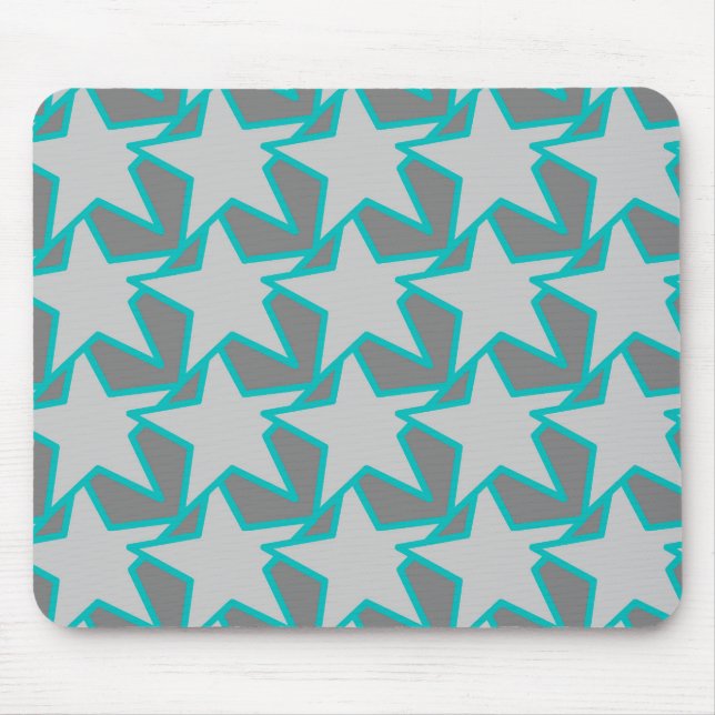 Modern Star Geometric, Gray and Turquoise Mouse Pad (Front)