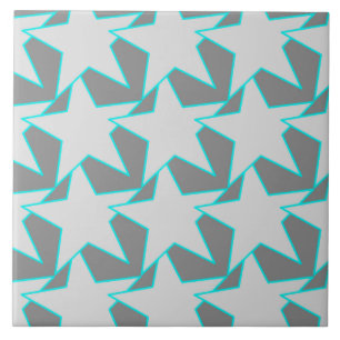 Modern Star Geometric - grey and turquoise Ceramic Tile