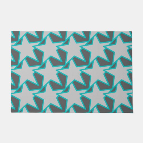 Modern Star Geometric Grey  Gray and Turquoise Doormat