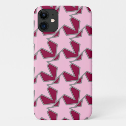 Modern Star Geometric Light Pink and Burgundy iPhone 11 Case