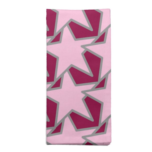 Modern Star Geometric, Light Pink and Burgundy Cloth Napkin (Folded)