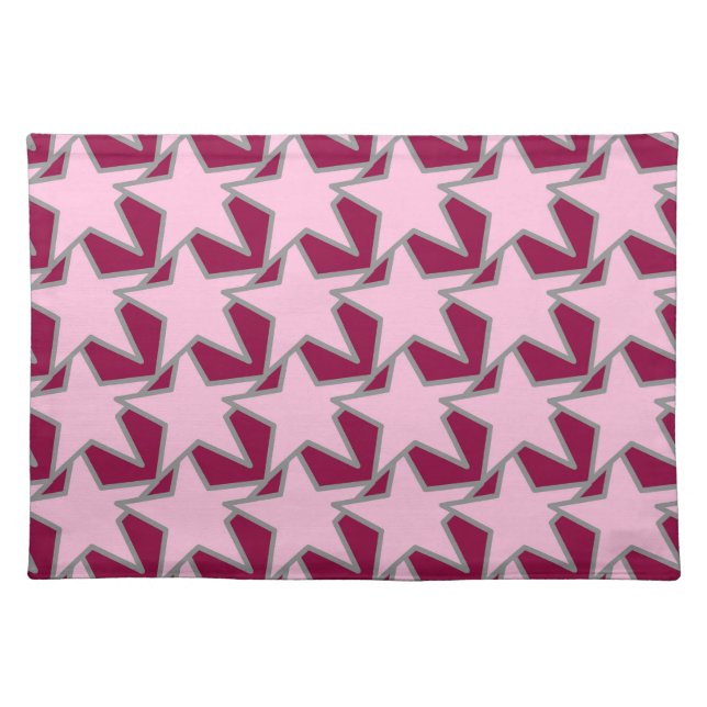 Modern Star Geometric, Light Pink and Burgundy Cloth Placemat (Front)