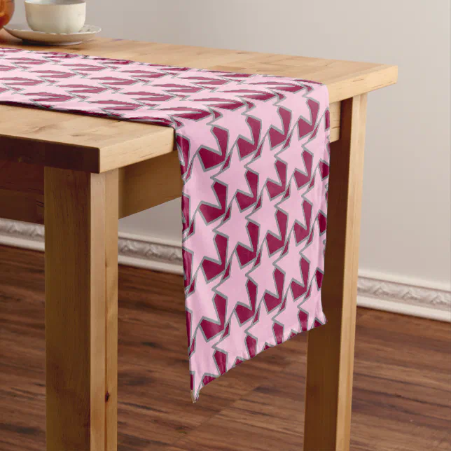 Modern Star Geometric, Light Pink and Burgundy Short Table Runner | Zazzle