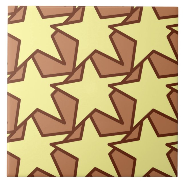 Modern Star Geometric, Light Yellow & Cocoa Brown  Ceramic Tile (Front)