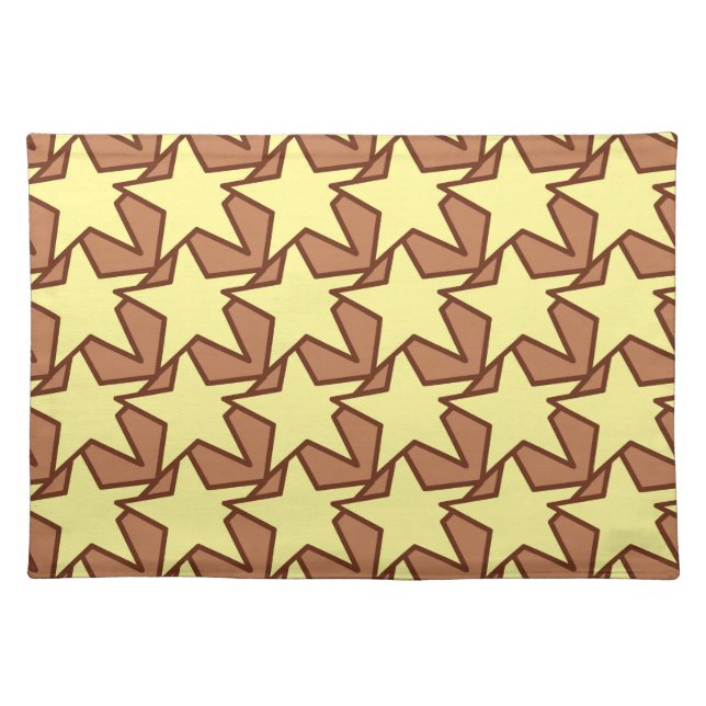 Modern Star Geometric, Light Yellow & Cocoa Brown Cloth Placemat (Front)
