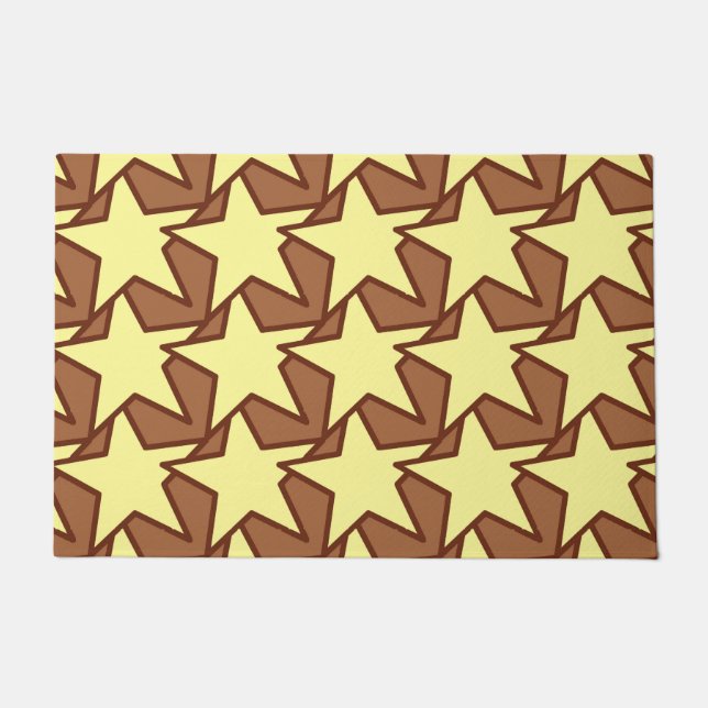 Modern Star Geometric, Light Yellow & Cocoa Brown Doormat (Front)