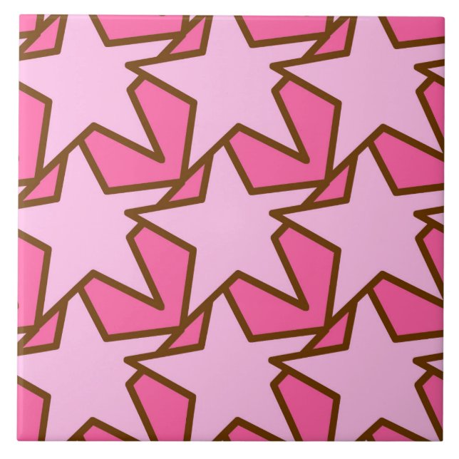 Modern Star Geometric Pattern, Coral & Pastel Pink Ceramic Tile (Front)