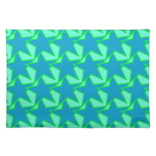 Modern Star Geometric Pattern, Jade Green and Blue Cloth Placemat