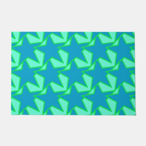 Modern Star Geometric Pattern Jade Green and Blue Doormat
