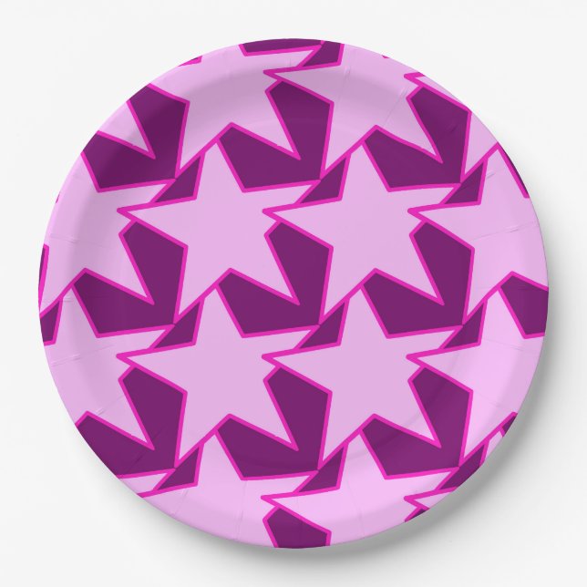 Modern Star Geometric - pink and amethyst purple Paper Plates (Front)