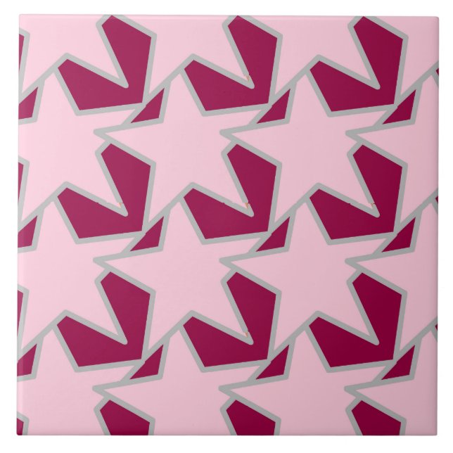 Modern Star Geometric - pink and burgundy Ceramic Tile (Front)