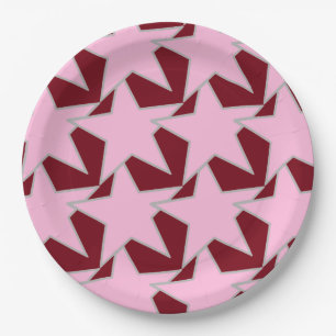 Modern Star Geometric - pink and burgundy Paper Plates