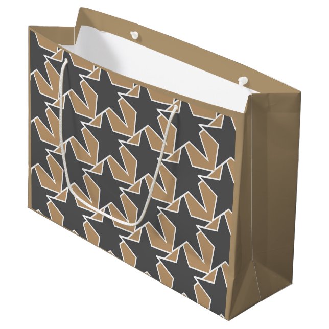 Modern Star Geometric - taupe and grey / gray Large Gift Bag (Front Angled)