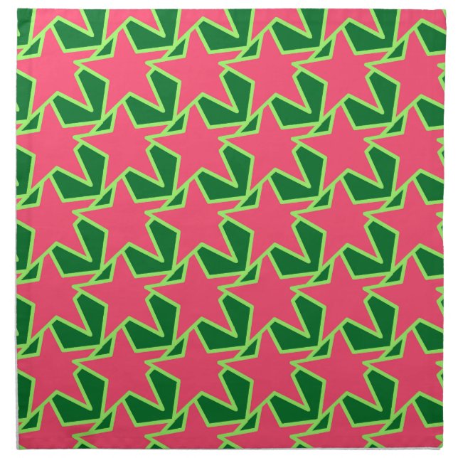 Modern Star Geometric, Watermelon Pink and Green Cloth Napkin (Front)