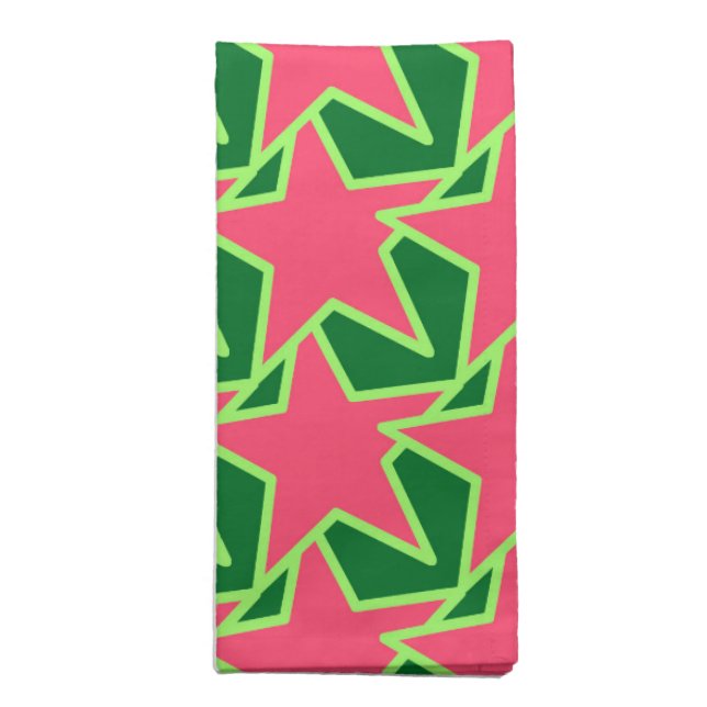 Modern Star Geometric, Watermelon Pink and Green Cloth Napkin (Folded)