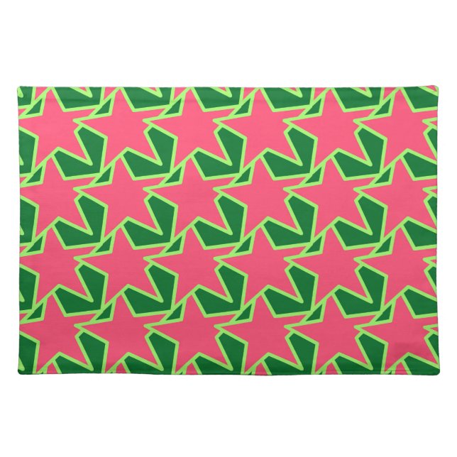 Modern Star Geometric, Watermelon Pink and Green Cloth Placemat (Front)