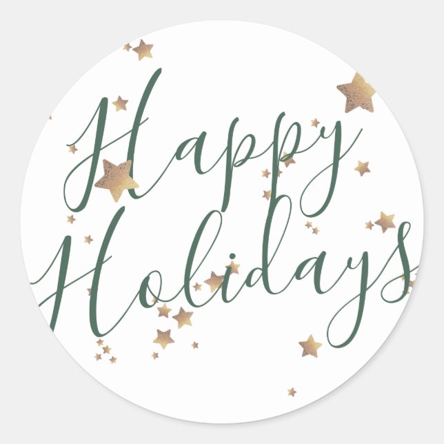 Modern Star Green White Christmas Happy Classic Round Sticker (Front)