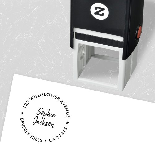 Modern Star  Handwritten Round Return Address Self_inking Stamp