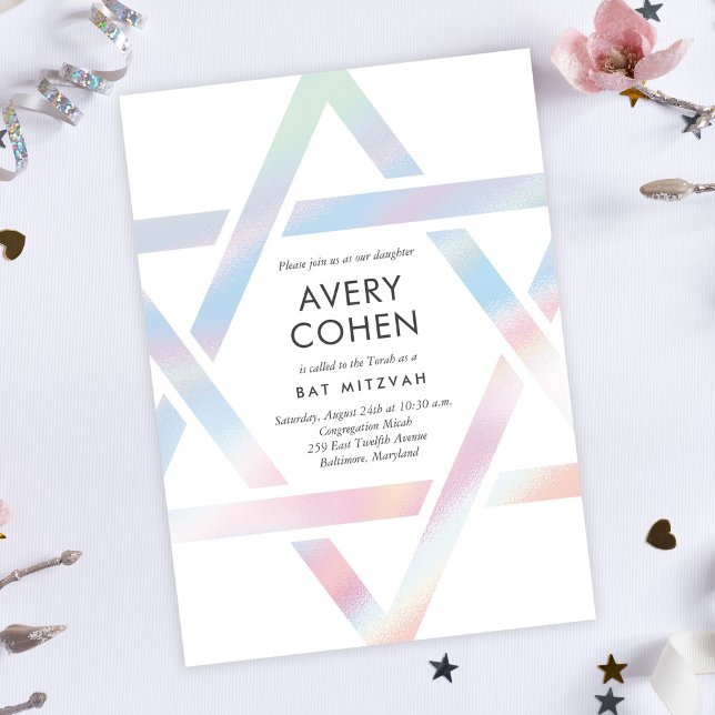 Modern Star Holographic Bat Mitzvah Invitation (Creator Uploaded)