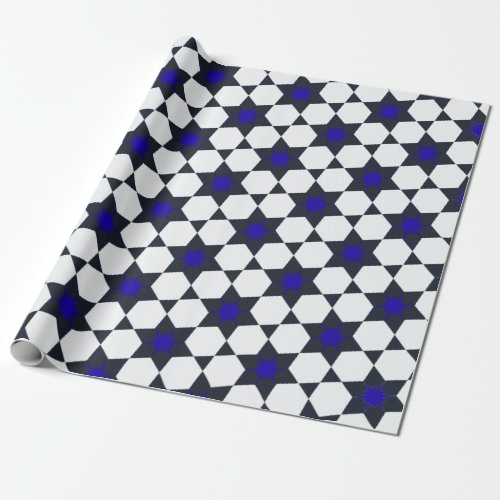 Modern Star of David Blue Pattern Wrapping Paper