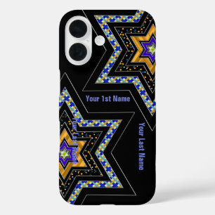Modern Star of David on Black Personalized iPhone 16 Case