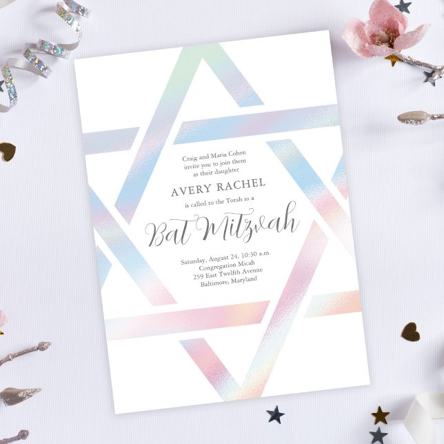 Modern Star of David Pastel Bat Mitzvah Invitation (Creator Uploaded)