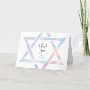 Modern Star of David Pastel Bat Mitzvah Letterpress Thank You Card