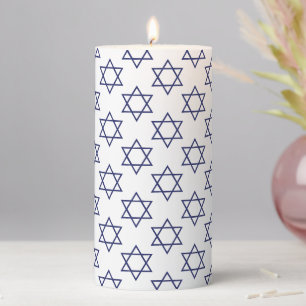 Modern Star of David white blue pattern Hanukkah Pillar Candle