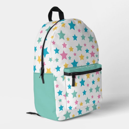 Modern Star Pattern Pink Mint Personalized Name Printed Backpack
