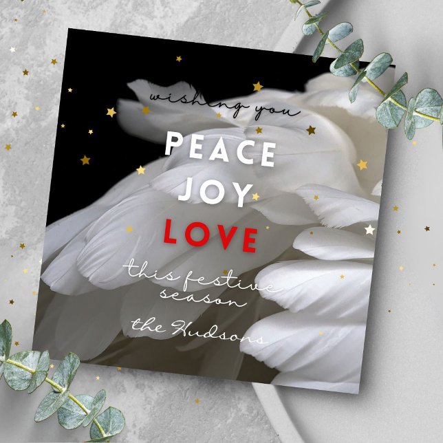 Modern Star Peace Joy Love Feathers Christmas  Holiday Card (Creator Uploaded)