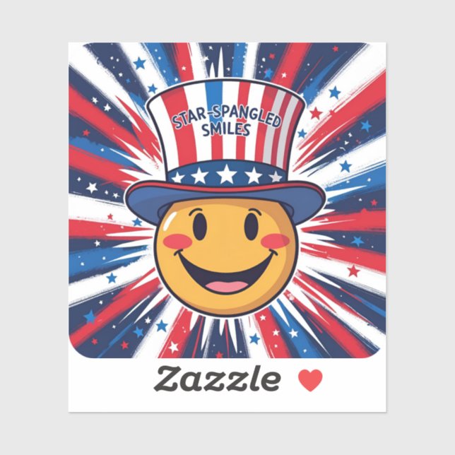 Modern "Star-Spangled Smiles" Patriotic Smiley Sticker (Sheet)
