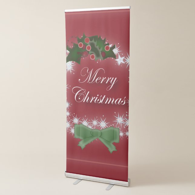 Modern star wreath mistletoe Merry christmas party Retractable Banner (3/4)