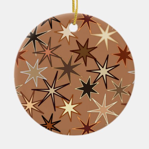 Modern Starburst Print Coffee Brown and Beige Ceramic Ornament