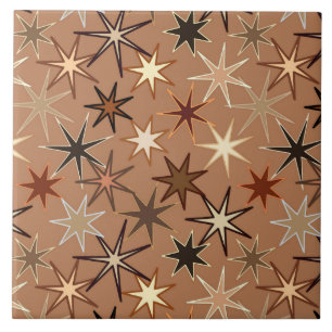 Modern Starburst Print, Coffee Brown and Beige Ceramic Tile