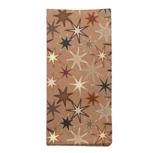 Modern Starburst Print, Coffee Brown and Beige  Cloth Napkin