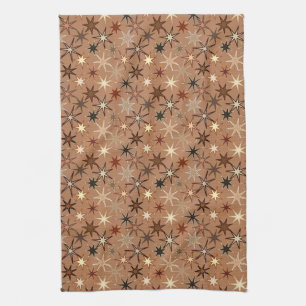 Modern Starburst Print, Coffee Brown and Beige Kitchen Towel