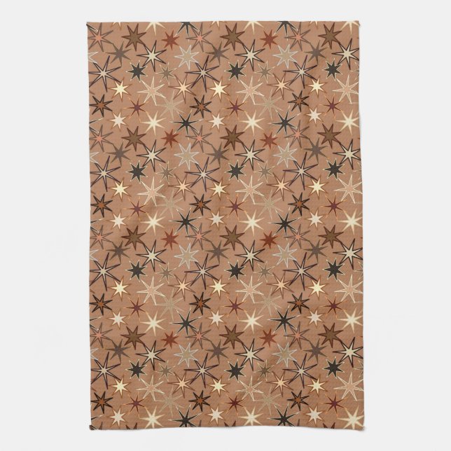 Modern Starburst Print, Coffee Brown and Beige  Kitchen Towel (Vertical)
