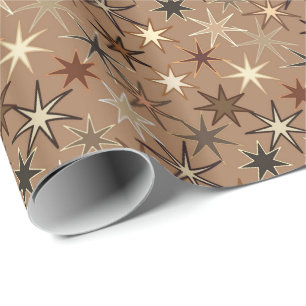 Modern Starburst Print, Coffee Brown and Beige Wrapping Paper