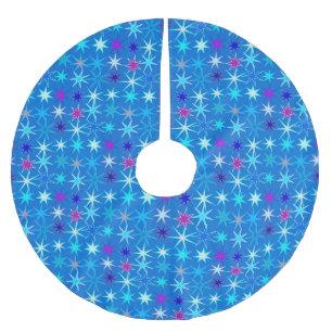 Modern Starburst Print, Deep Cerulean Blue Brushed Polyester Tree Skirt