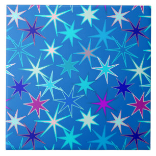 Modern Starburst Print, Deep Cerulean Blue Ceramic Tile