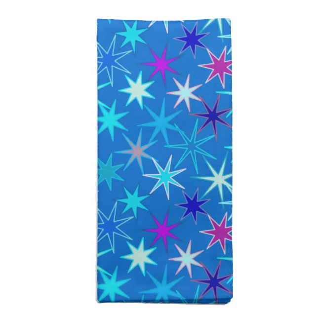 Modern Starburst Print, Deep Cerulean Blue  Cloth Napkin (Folded)