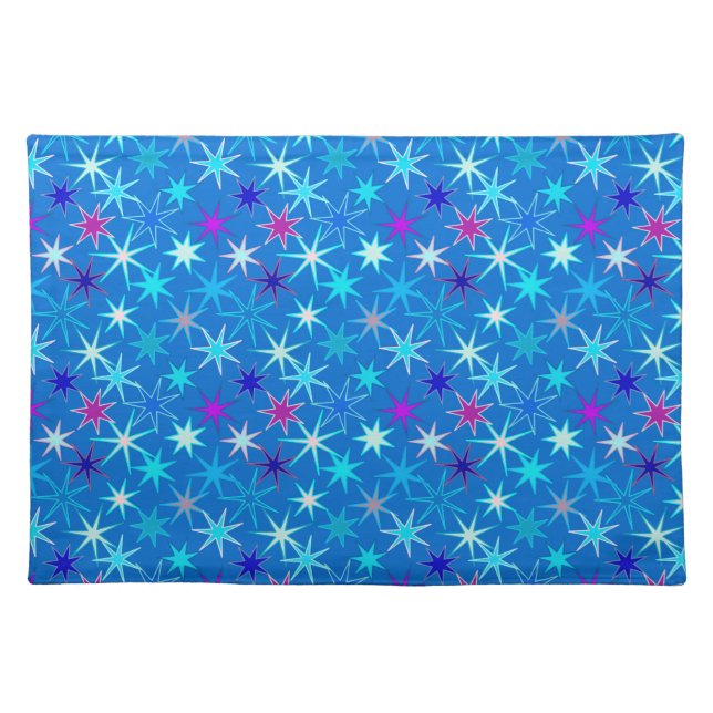Modern Starburst Print, Deep Cerulean Blue  Cloth Placemat (Front)