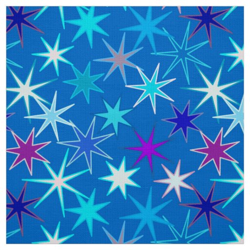 Modern Starburst Print, Deep Cerulean Blue Fabric
