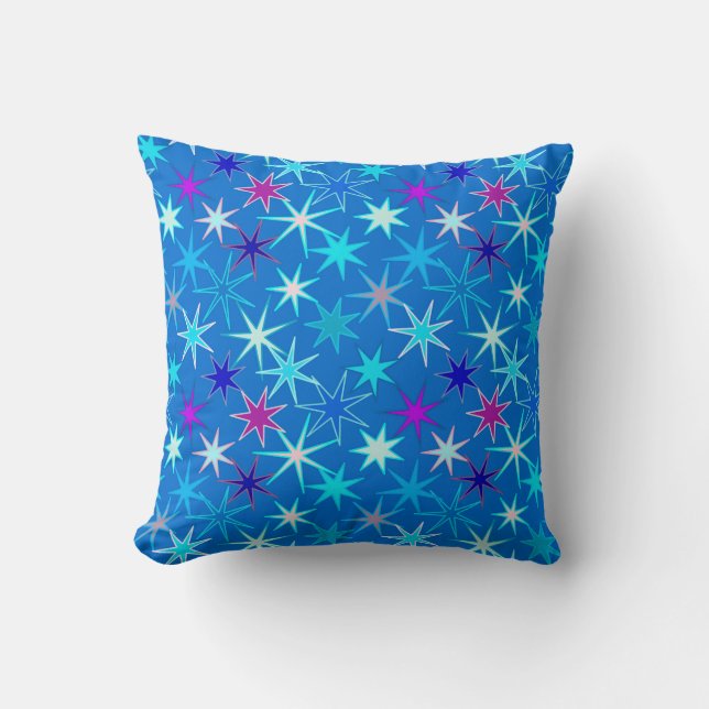 Modern Starburst Print, Deep Cerulean Blue Throw Pillow (Front)