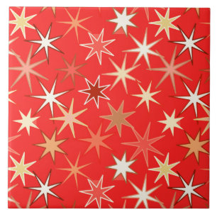 Modern Starburst Print, Deep Mandarin Orange Ceramic Tile