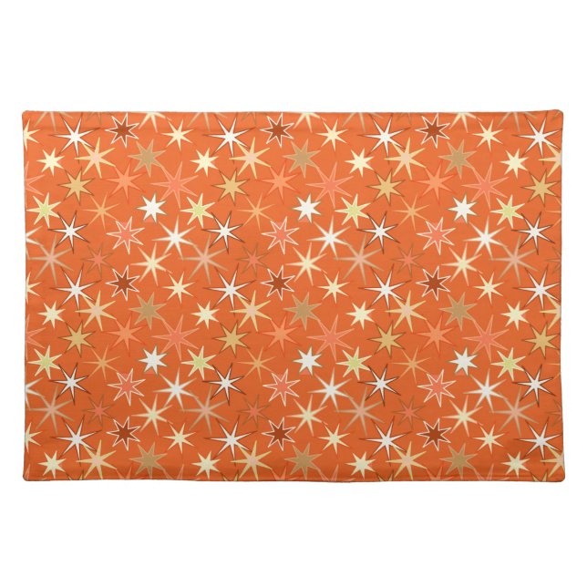 Modern Starburst Print, Deep Mandarin Orange  Cloth Placemat (Front)