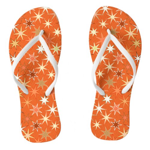 Modern Starburst Print Deep Mandarin Orange  Flip Flops